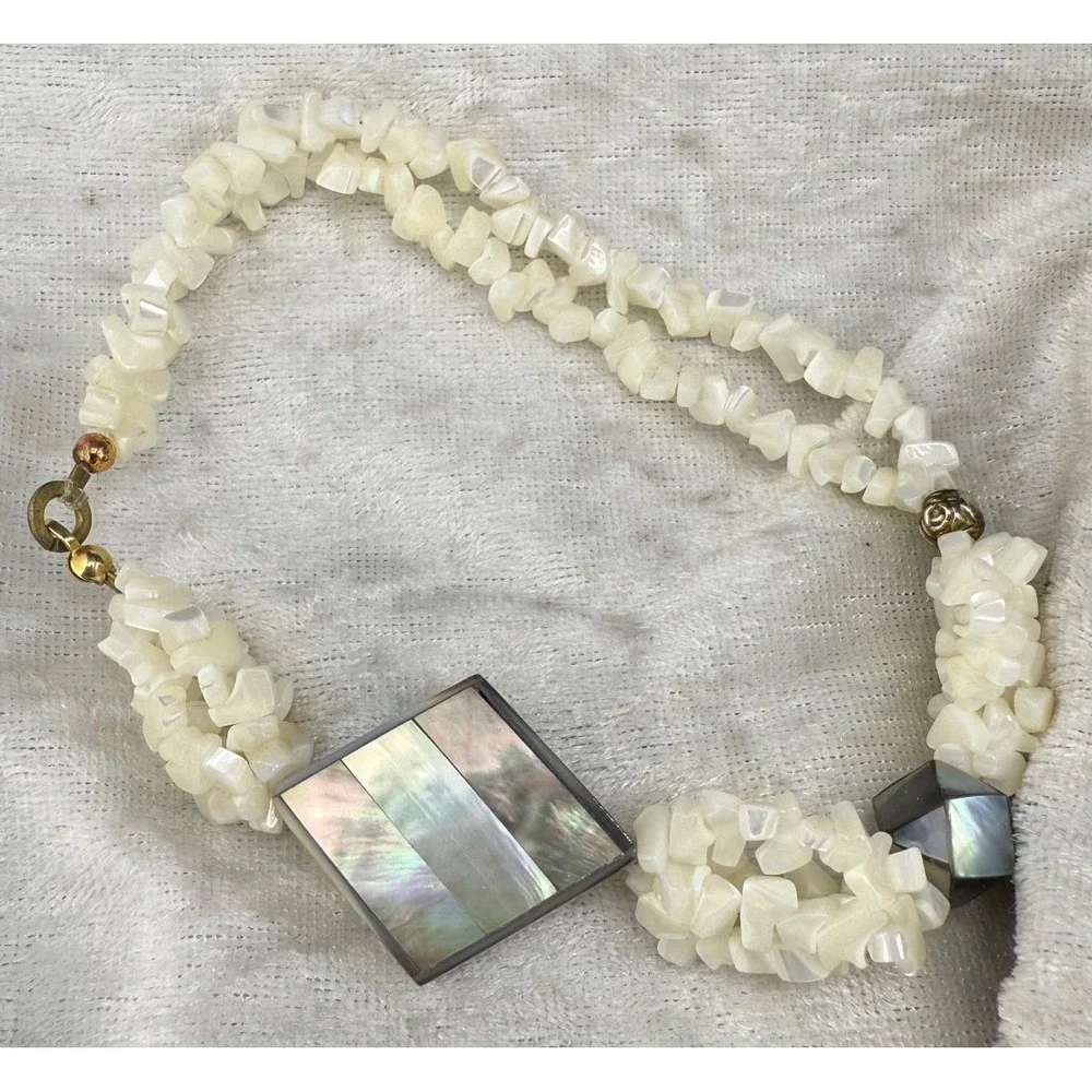 Vintage Shell Bracelet Inlay Mother‎ of Pearl Chunky 9.5